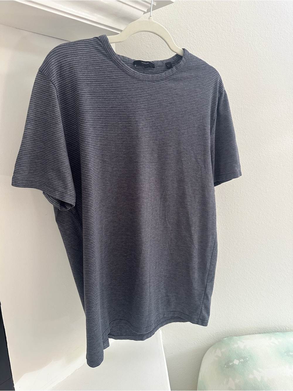 Vince Men’s Supersoft Striped Crewneck T-Shirt Gray Size Large